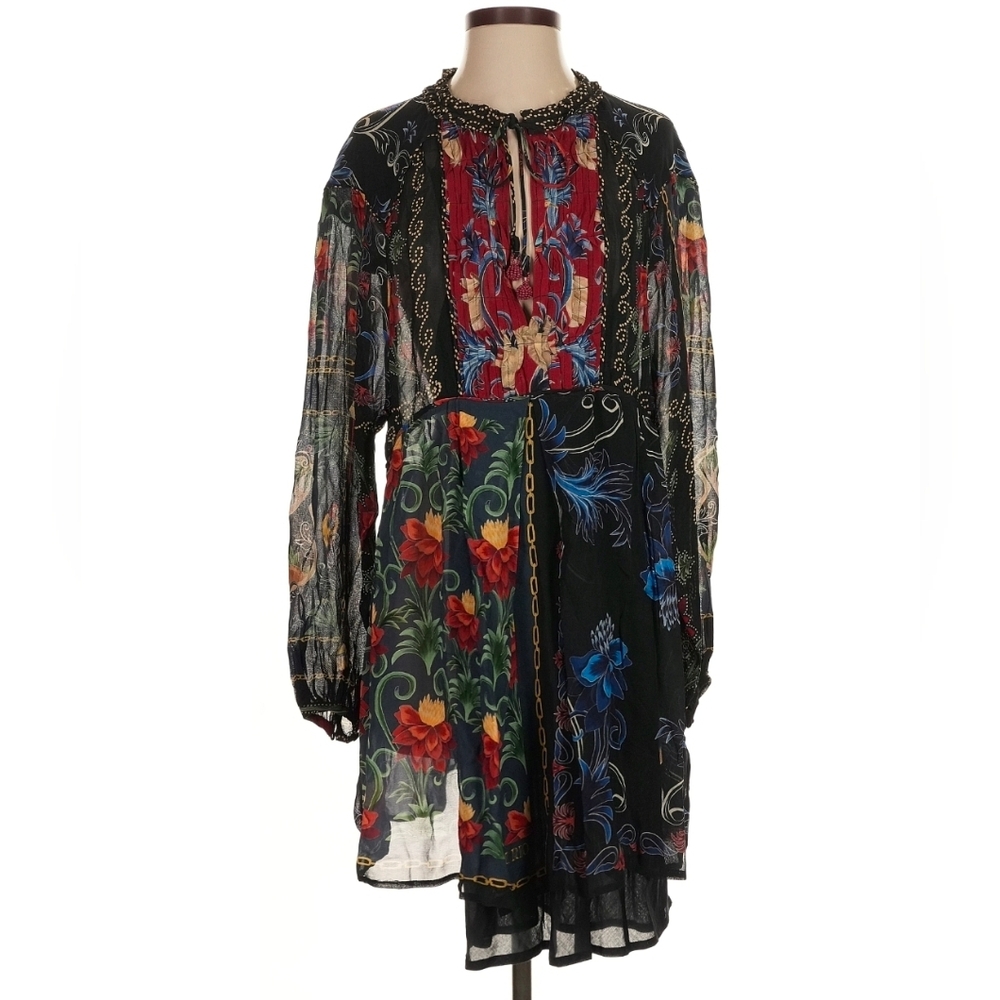 FARM RIO Mixed Arabesque Scarf Back Long-sleeve Mini